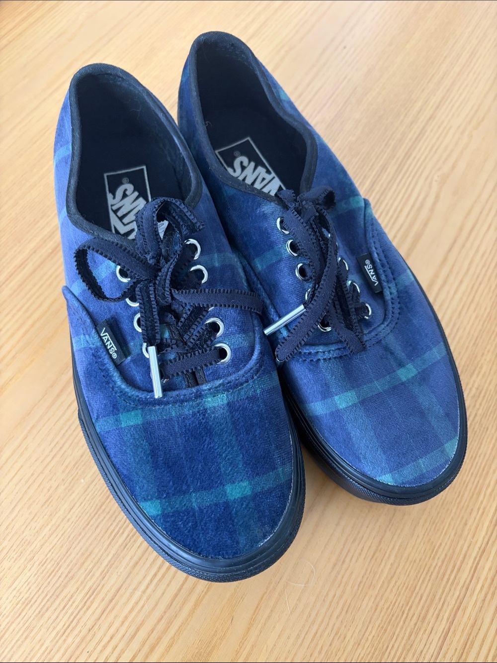 Vans Navy and Green Plaid Low-Top Sneakers